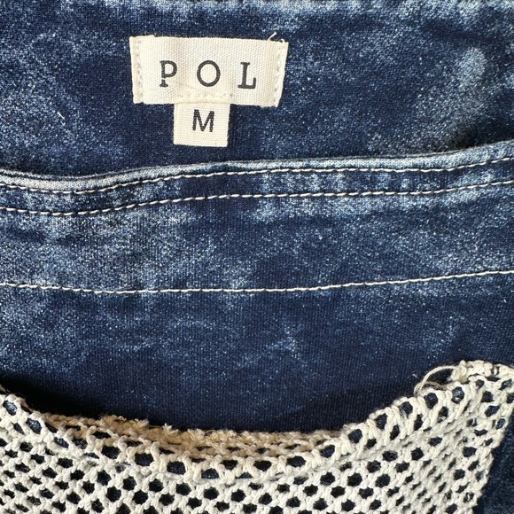 🆕 POL crochet patchwork wide-leg denim overalls. NWOT - Picture 10 of 13